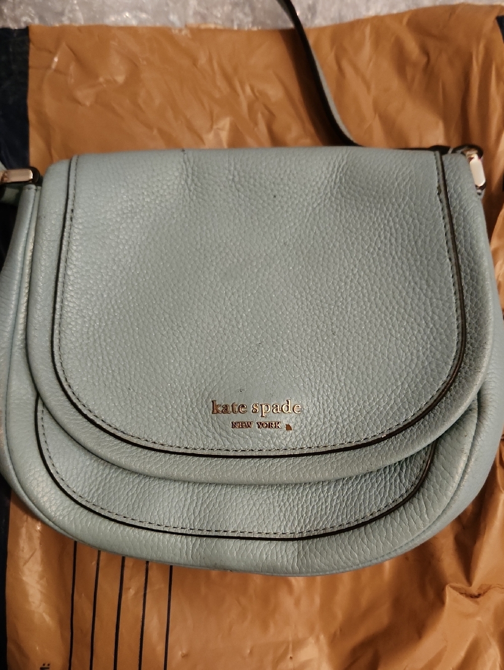 kate spade Light Blue Pebbled Leather Saddle Crossbody Bag